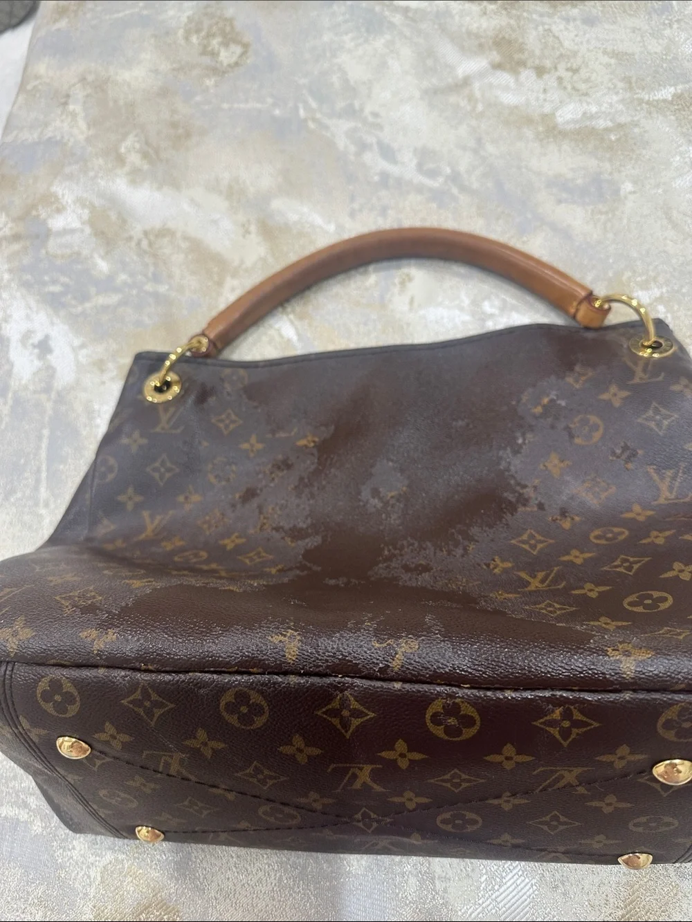Louis Vuitton Brown Monogram Satchel with Tan Handle